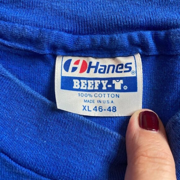 Vintage Hanes Beefy Single Stitch Maui Shirt Fits M / L READ Blue‎ USA Graphic - Picture 4 of 8
